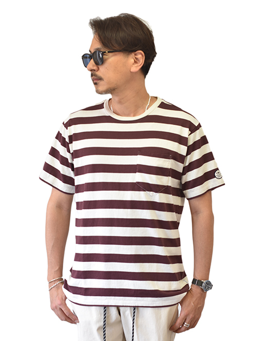 TURN ME ON マハバーラ天竺ボーダー PKT TEE Burgundy を通販 | ETOFFE