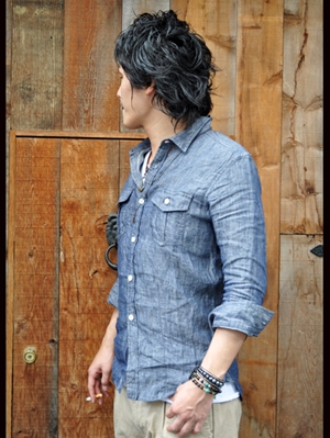 ETOFFE 7袖シャンブレーサファリリネンシャツ