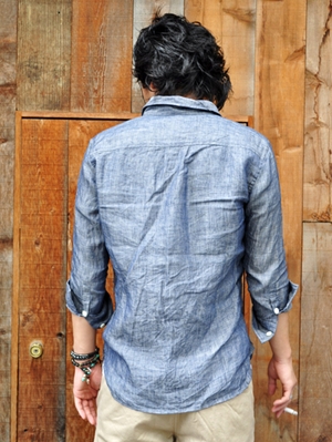 ETOFFE 7袖シャンブレーサファリリネンシャツ