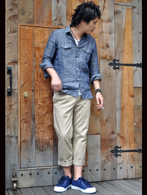 ETOFFE 7袖シャンブレーサファリリネンシャツ