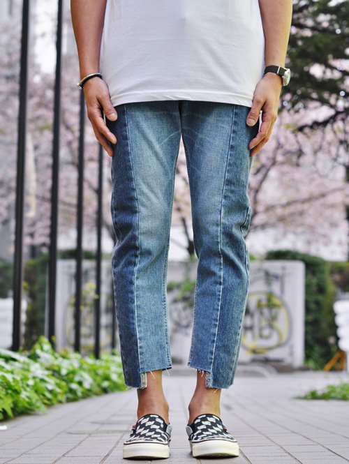 Lee パネルパッチワーク デニムパンツ 再入荷