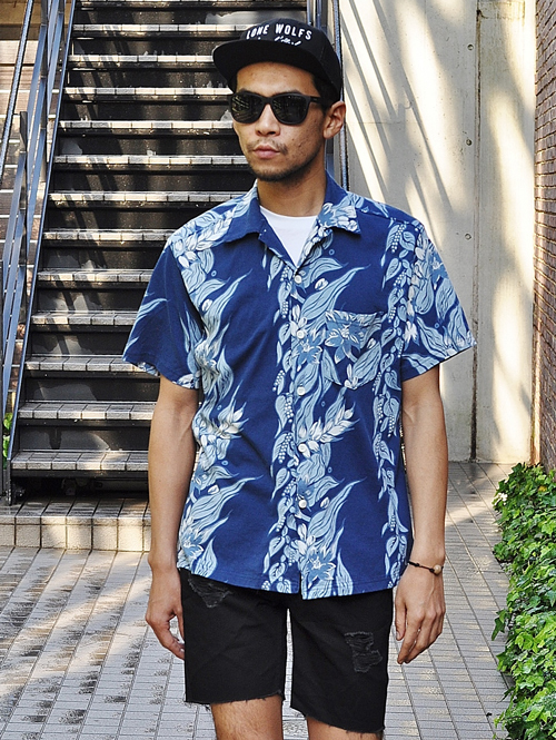 GOOD ON インディゴオープンカラー アロハTシャツ