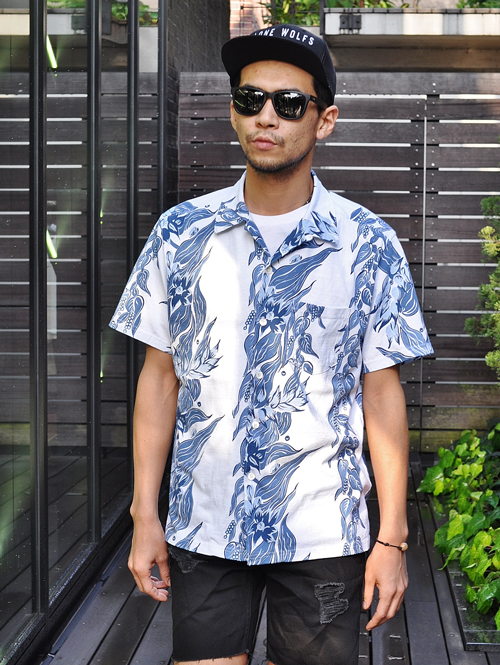 GOOD ON インディゴオープンカラーアロハTシャツ