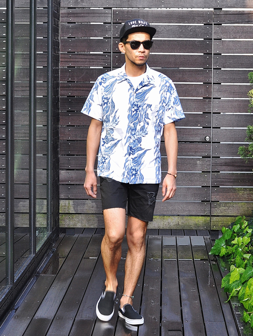 GOOD ON インディゴオープンカラーアロハTシャツ