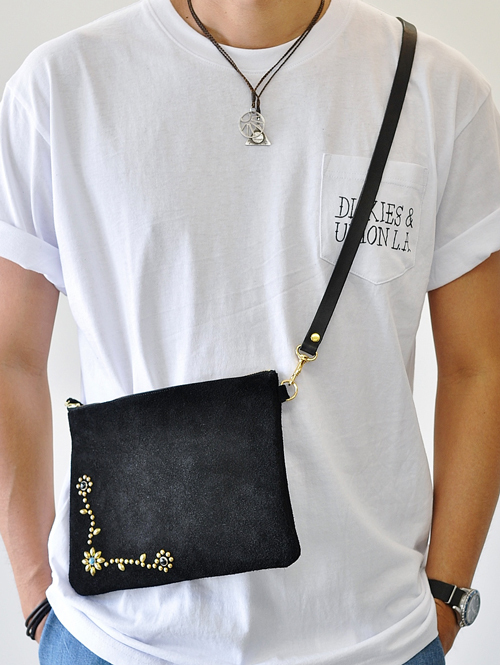 CROSSED ARROWS レザースタッズ サコッシュバッグ L字 フラワー