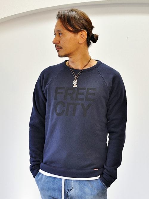 FREE CITY テリーボア ラグランスウェット NAVY