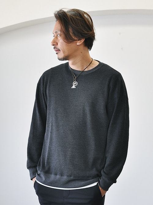 SERGEANT スノーワッフル オフショルダークルー WASHED BLACK