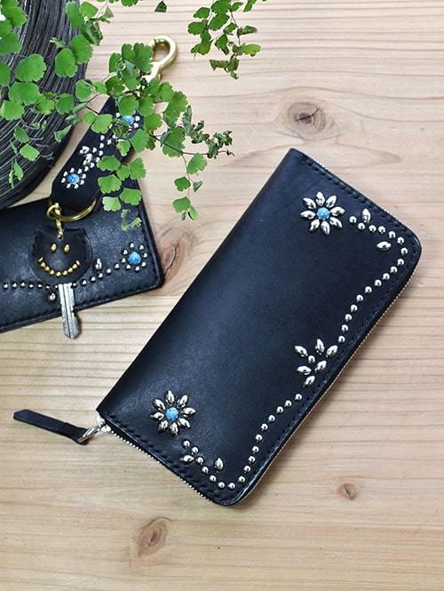 CROSSED ARROWS Studded LONG WALLET BLACK TYPE 1 ターコイズ