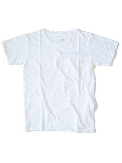 LIFE IS ... ラフネック　ポケットTシャツ　White