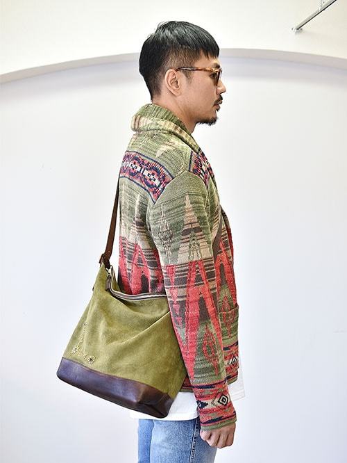 CROSSED ARROWS フラワースタッズ レザーショルダーバッグ KHAKI