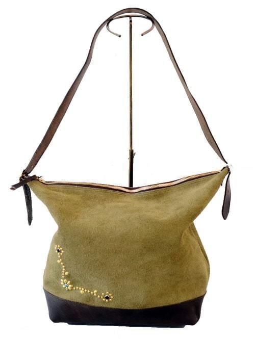 CROSSED ARROWS フラワースタッズ レザーショルダーバッグ KHAKI