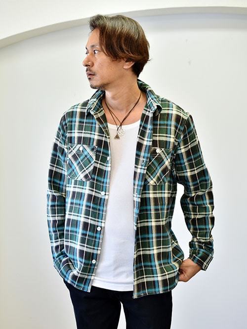 FIVE BROTHERS ネルチェックワークシャツ Green