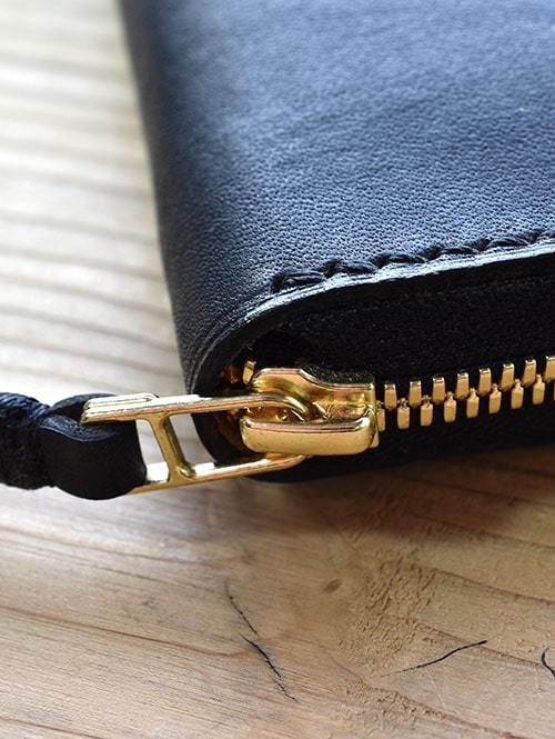 【ご予約オーダー生産】CROSSED ARROWS Studded　LONG WALLET　BLACK TYPE 2　ゴールド/ブラック