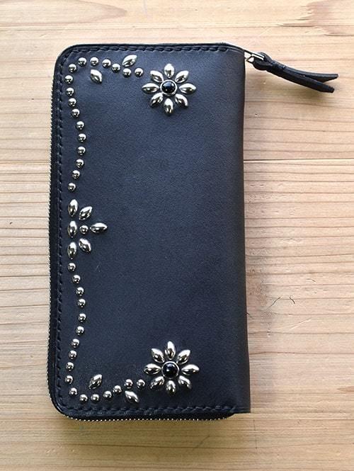 【オーダー生産　予約 】　CROSSED ARROWS Studded　LONG WALLET　BLACK TYPE 1　