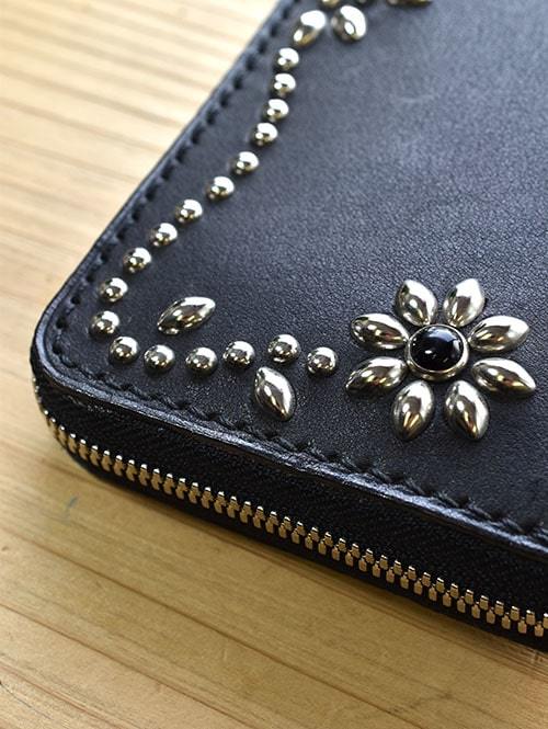 【オーダー生産　予約 】　CROSSED ARROWS Studded　LONG WALLET　BLACK TYPE 1　