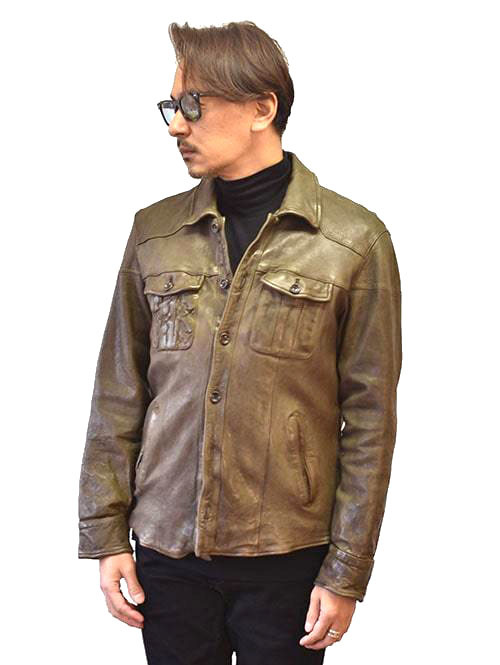 SERGEANT シープレザー ベジタブル染め ミリタリーレザージャケット KHAKI