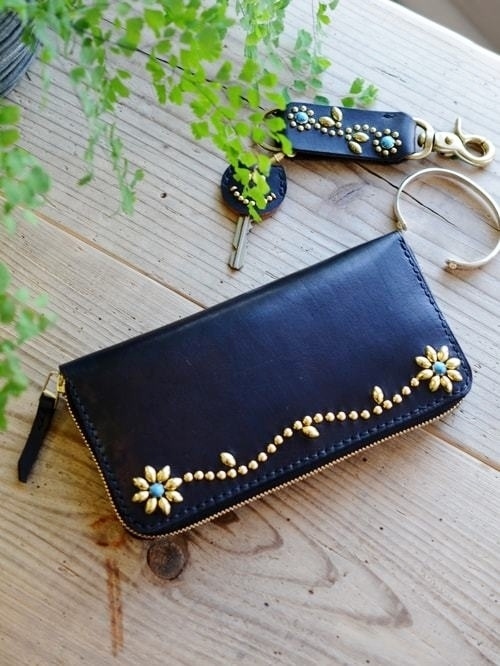 CROSSED ARROWS Studded　LONG WALLET　BLACK TYPE 2 ターコイズ