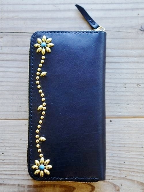 CROSSED ARROWS Studded　LONG WALLET　BLACK TYPE 2 ターコイズ