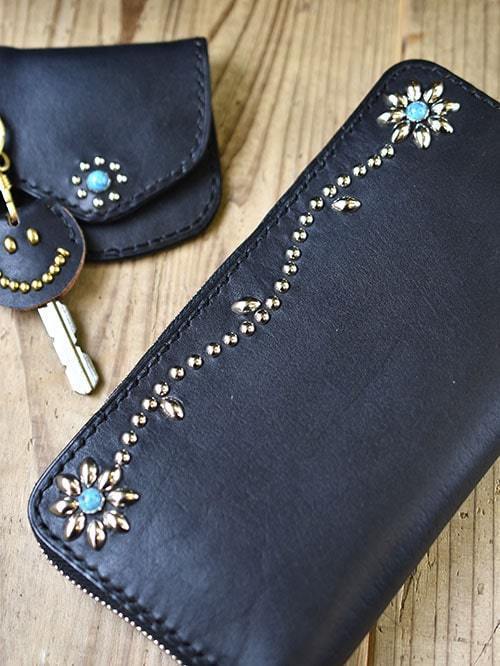 CROSSED ARROWS Studded　LONG WALLET　BLACK TYPE 2 ターコイズ