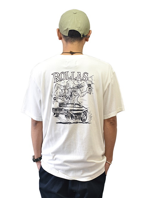 Rolla’s×RAT FINK OLD MATE HOT ROD LOGO TEE WHITE