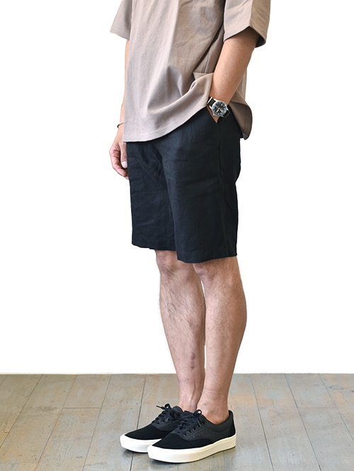SSEINSE LINEN RELAX SHORTS BLACK