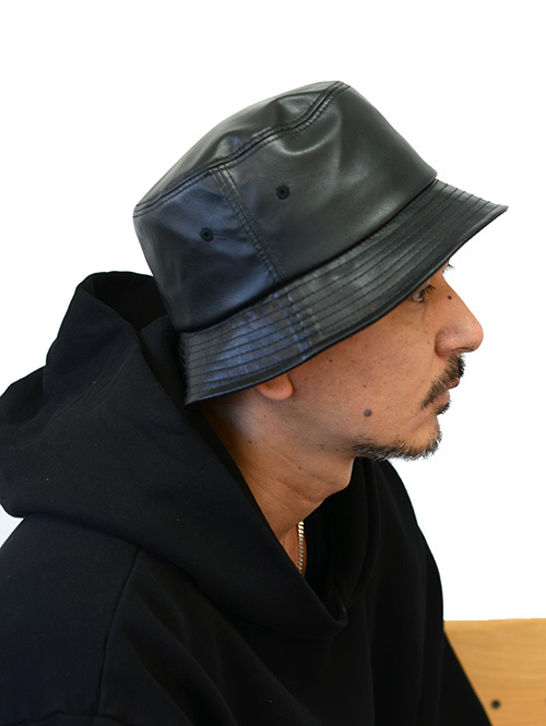 Faux Leather Bucket Hat - Black