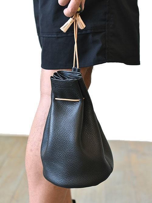 CROSSED ARROWS Leather Purse(巾着)BLACK 再入荷
