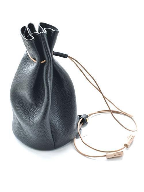 CROSSED ARROWS Leather Purse(巾着)BLACK 再入荷