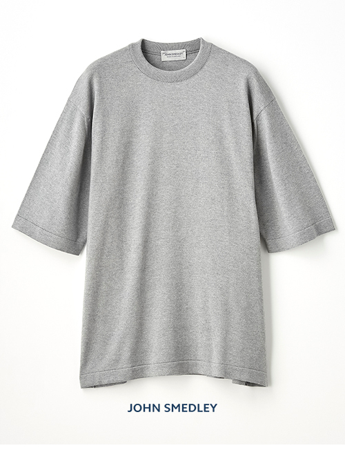 最高級ニットTシャツ JOHN SMEDLEY（ジョンスメドレー） TINDALL  メンズ 24G 半袖 クルーネックニット　Silver
