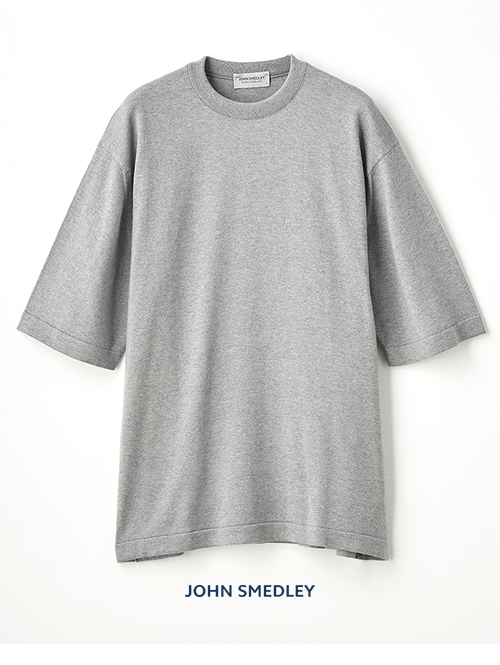 最高級ニットTシャツ JOHN SMEDLEY(ジョンスメドレー) TINDALL メンズ 24G 半袖 クルーネックニット Silver
