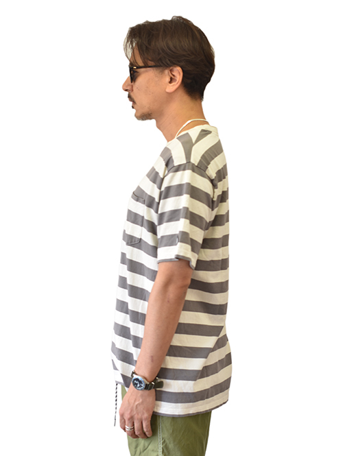 TURN ME ON マハバーラ天竺ボーダー PKT TEE Grey