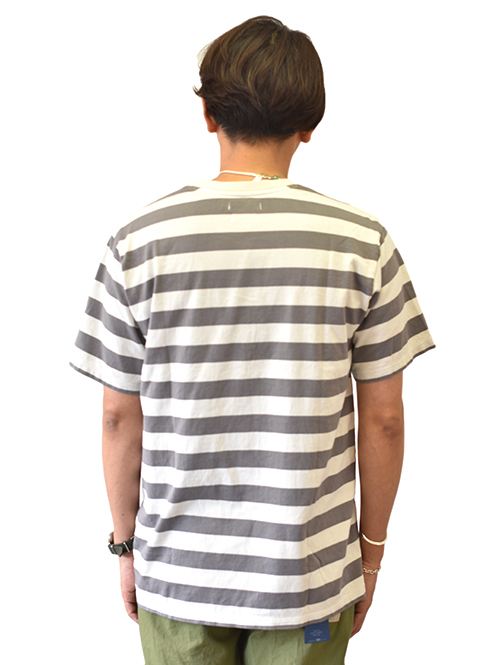 TURN ME ON マハバーラ天竺ボーダー PKT TEE Grey