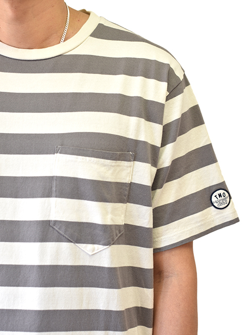 TURN ME ON マハバーラ天竺ボーダー PKT TEE Grey