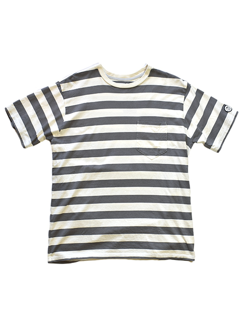TURN ME ON マハバーラ天竺ボーダー PKT TEE Grey