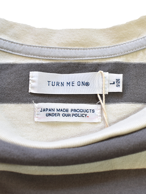 TURN ME ON マハバーラ天竺ボーダー PKT TEE Grey
