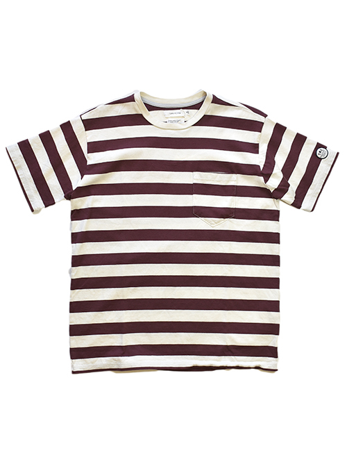 TURN ME ON マハバーラ天竺ボーダー PKT TEE Burgundy