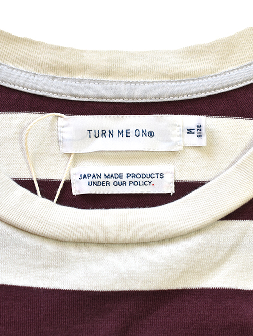 TURN ME ON マハバーラ天竺ボーダー PKT TEE Burgundy