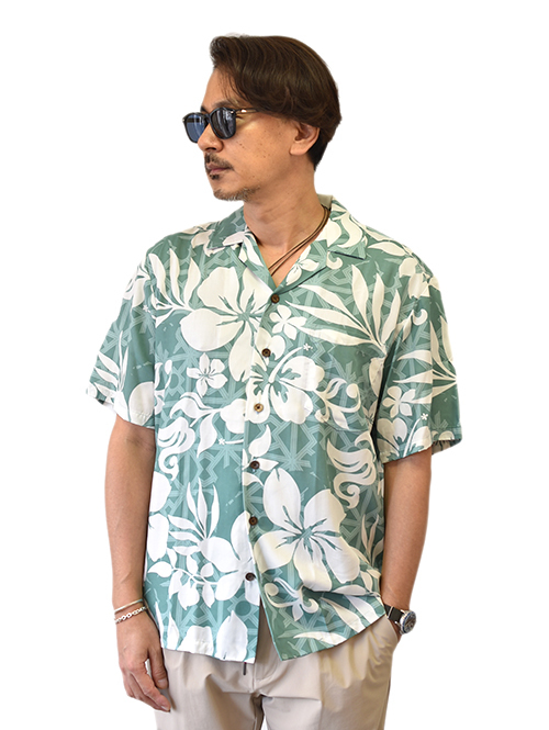 Robert J Clancey Rayon Aloha Shirt Green