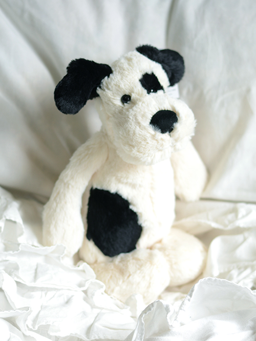 【 Mサイズ /31cm 】Jellycat Bashful Black&Cream Puppy M　黒白　犬の縫いぐるみ　
