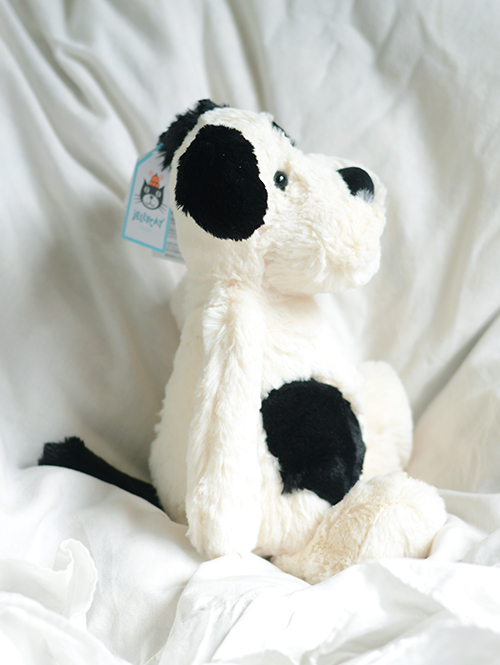 【 Mサイズ /31cm 】Jellycat Bashful Black&Cream Puppy M　黒白　犬の縫いぐるみ　