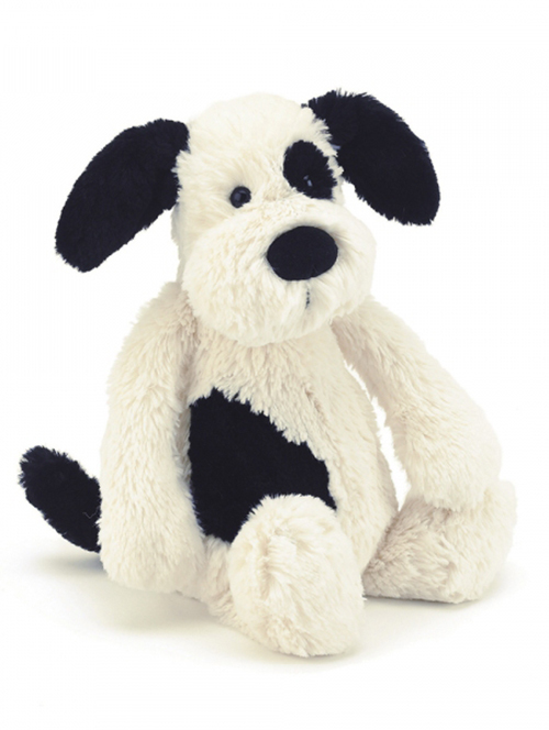 【 Mサイズ /31cm 】Jellycat Bashful Black&Cream Puppy M　黒白　犬の縫いぐるみ　