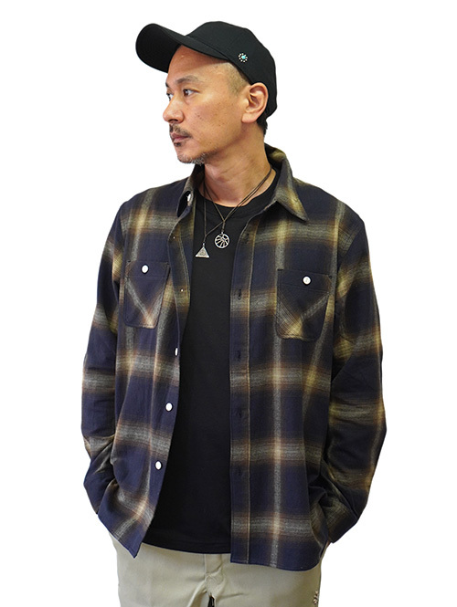 FIVE BROTHERS オンブレチェックシャツ - Navy