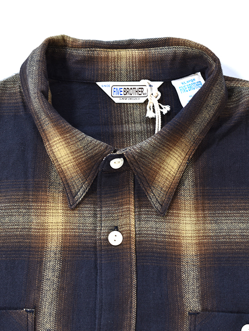 FIVE BROTHERS オンブレチェックシャツ - Navy