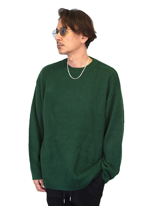 Allowed Mohair Shaggy Crew Neck Sweater D Green