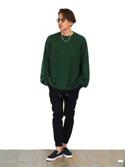 Allowed Mohair Shaggy Crew Neck Sweater D Green