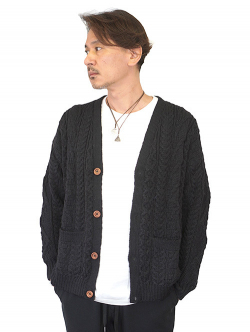 OLDDERBY KNITWEAR ARAN CARDIGAN - Black