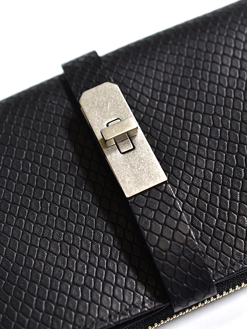 M.U.L Leather ウォレット ブラックパイソン型押しレザー