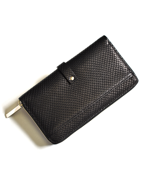 M.U.L Leather ウォレット ブラックパイソン型押しレザー
