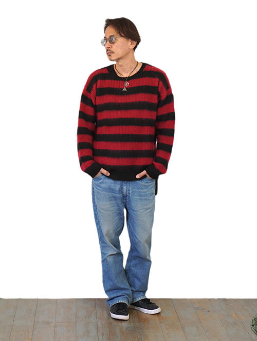 CAL O LINE SAFARI掲載 モヘア クルーネック Black/Red