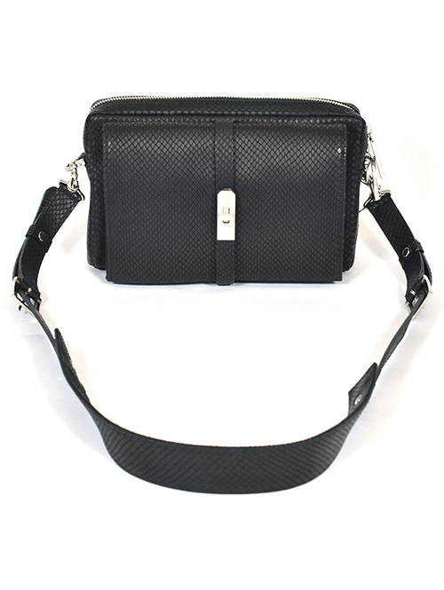 M.U.L Leather ショルダーバッグ リザード型押しレザー Black